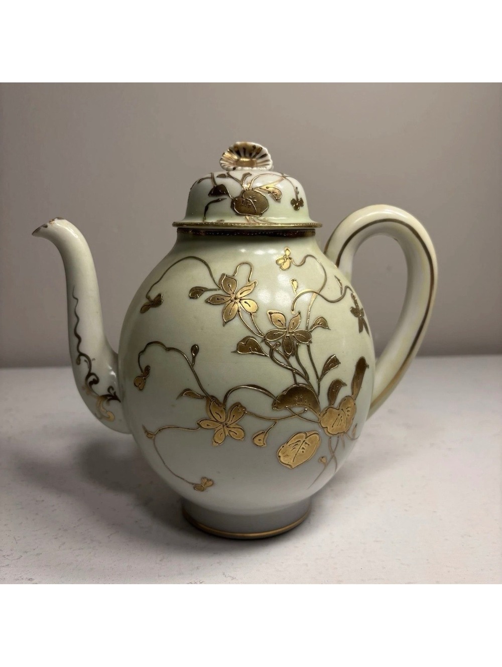 Antique Hand Painted Nippon Teapot Raised Beaded Gold Trim & Flower Ombre Teapot